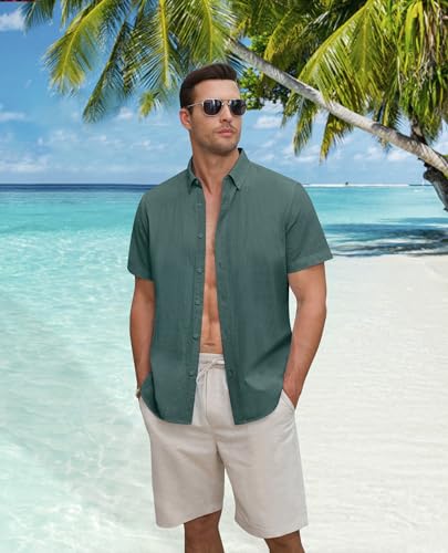 Lion Nardo Linen Shirts for Men Short Sleeve Linen Button Down Shirts Hawaiian Shirt for Men Beach Shirt Summer Shirts - Image 5