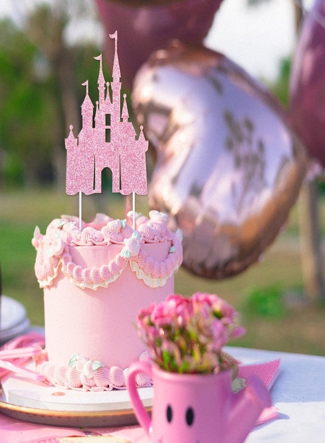 KFHENSOMR Castle Cake Topper Glitter Castle Theme Birthday Cake Decorating Supplies Princess Cakes Topper Baby Shower Birthday Party Supplies Photo Booth Props Party Decorations Light Pink - Image 4