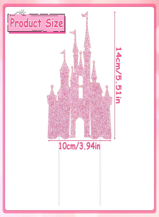 KFHENSOMR Castle Cake Topper Glitter Castle Theme Birthday Cake Decorating Supplies Princess Cakes Topper Baby Shower Birthday Party Supplies Photo Booth Props Party Decorations Light Pink - Image 2