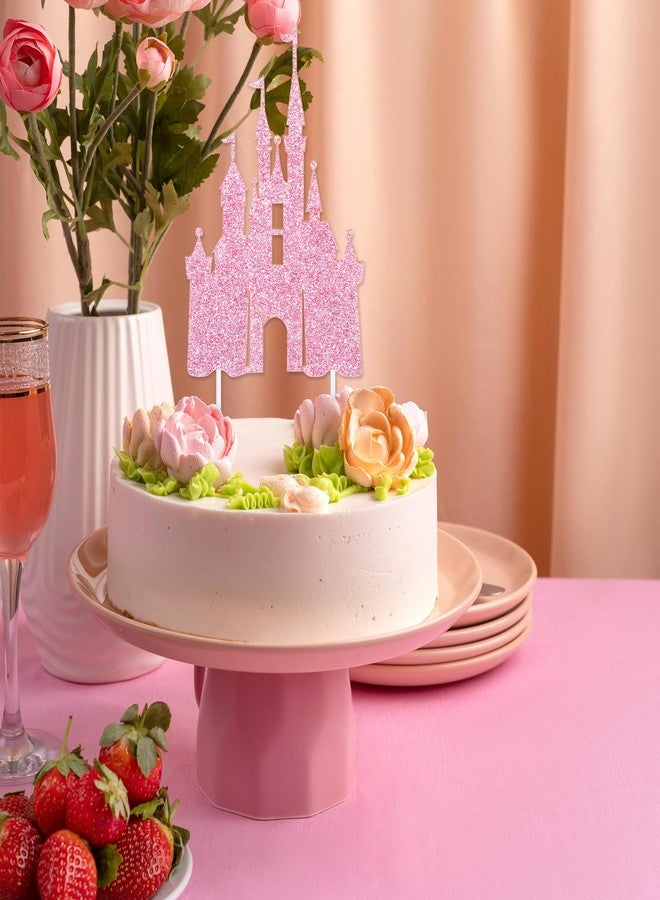 KFHENSOMR Castle Cake Topper Glitter Castle Theme Birthday Cake Decorating Supplies Princess Cakes Topper Baby Shower Birthday Party Supplies Photo Booth Props Party Decorations Light Pink - Image 3