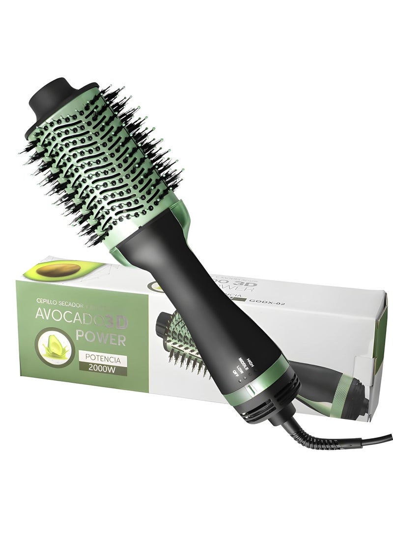 One Step Avocado 3D One Step Hair Dryer,Volumizer Hot Air Hair Dryer Brush,Salon Negative Electric Blow Dryer Rotating Curler and Ion Hair Straightener Brush for Fast Drying,Straightening,Curling - Image 1