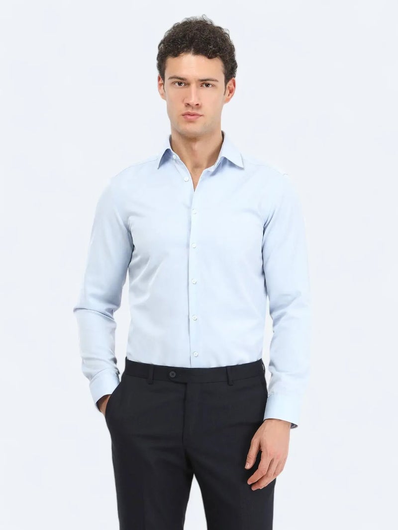 Kip Light Blue Plain Slim Fit Weaving Classical Cotton Blended Shirt - Image 1