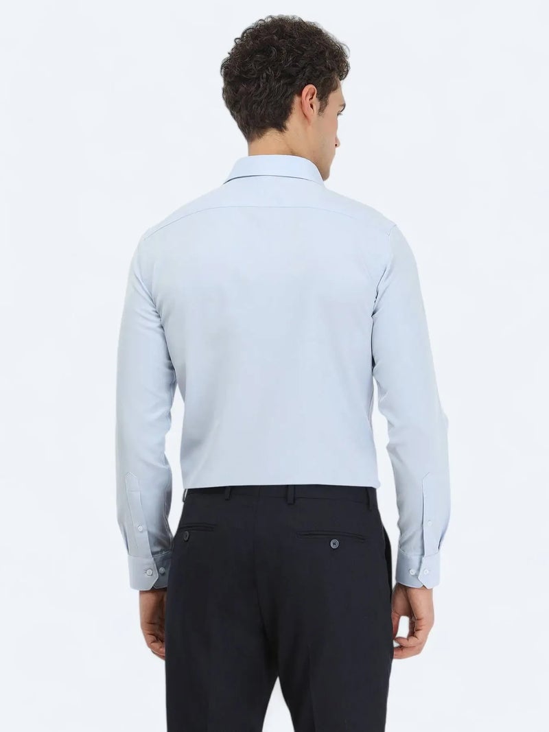 Kip Light Blue Plain Slim Fit Weaving Classical Cotton Blended Shirt - Image 4