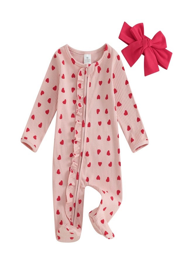 Ayalinggo Newborn Baby Girl Boy Valentines Jumpsuit Ribbed Waffle Romper Footies Zippers Ruffle Jumpsuit Valentine Clothes - Image 1