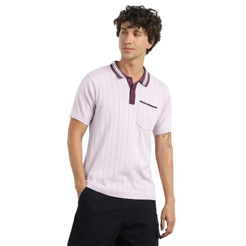 نوبيرو Cotton Contrast Collar Polo T-Shirt for Men