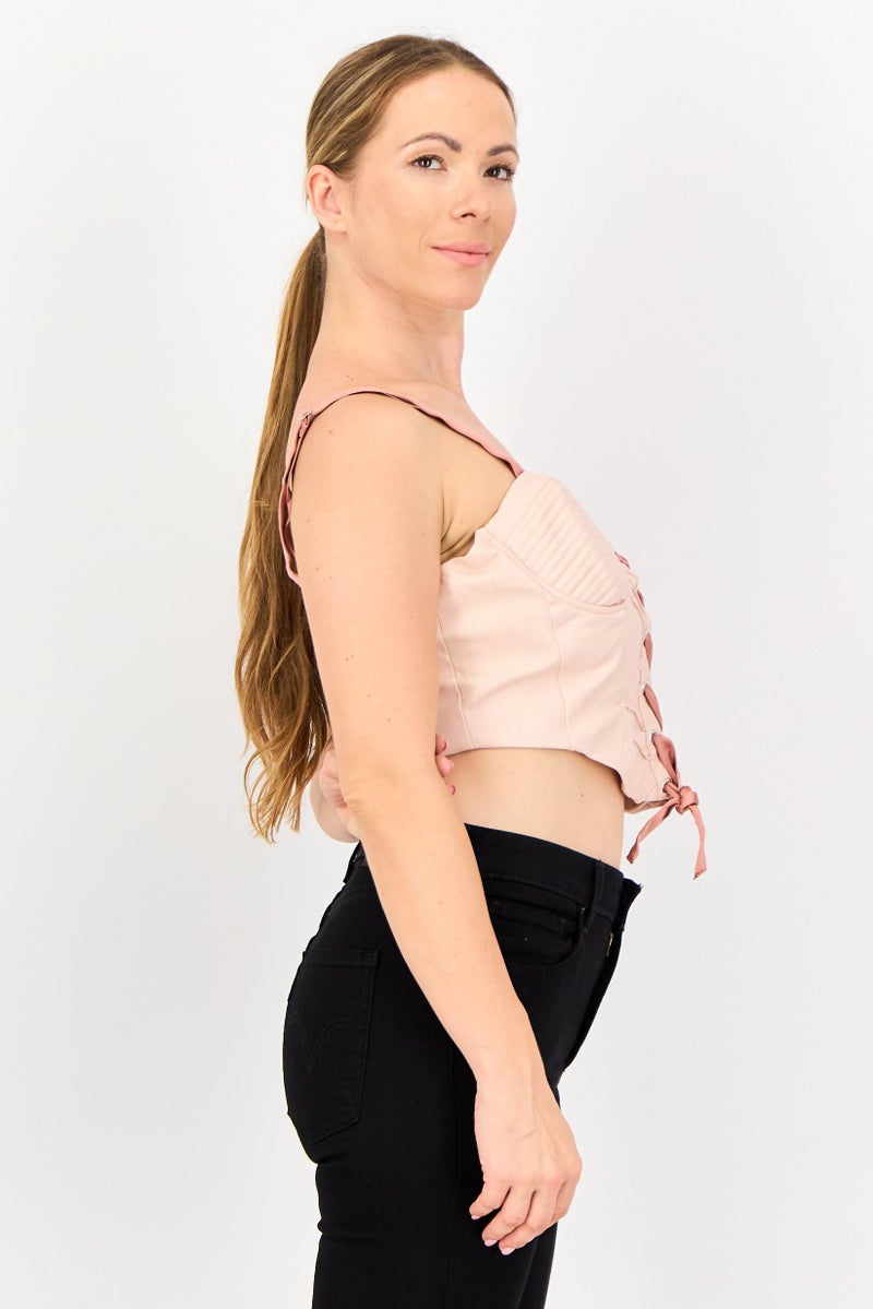 Bershka Women Sweetheart Neck Sleeveless Pleated Tank Top, Pink - Image 2