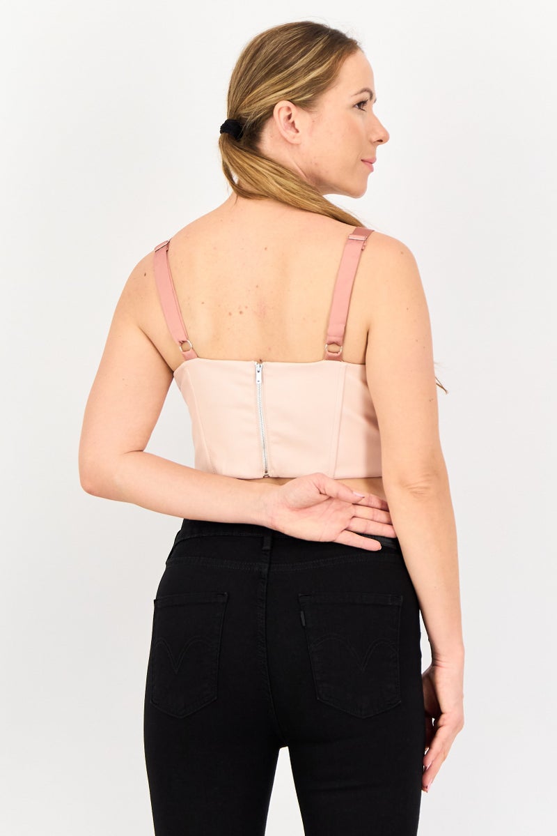 Bershka Women Sweetheart Neck Sleeveless Pleated Tank Top, Pink - Image 3