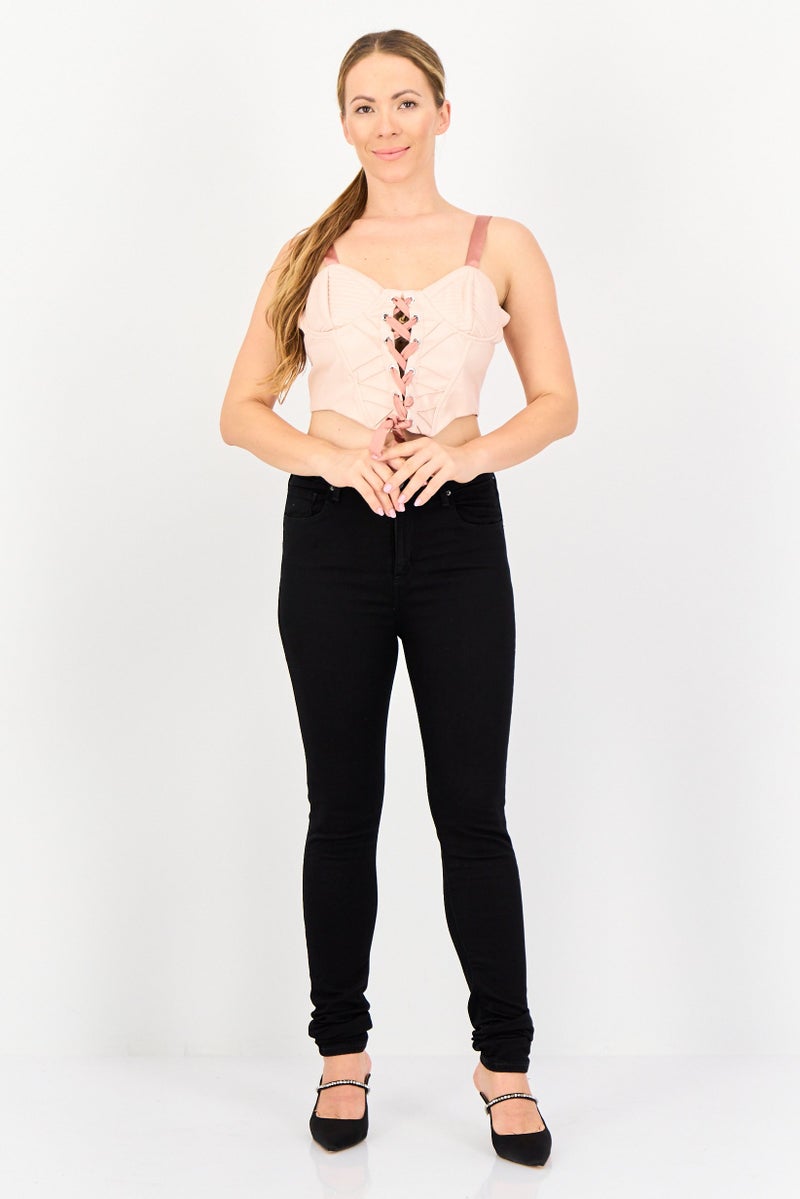 Bershka Women Sweetheart Neck Sleeveless Pleated Tank Top, Pink - Image 4