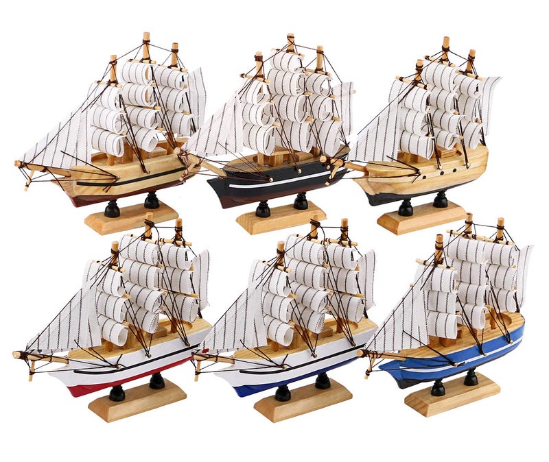 Dedoot dedoot Wooden Sailboat 6 Pack Miniature Sailboat Model Ship Nautical Decor Tabletop Decorative Ornament for Ocean Theme Home Decor 55x5x12 Inch 