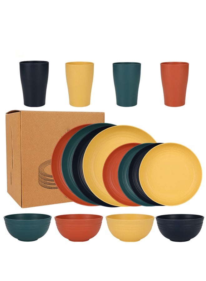 موثوقية التنبؤ طقم أطباق عشاء مكون من 32 قطعة، طقم أواني عشاء من قش القمح، تتسع لـ 8 أشخاص، أطباق عشاء، أطباق عشاء، أطباق حلوى، أوعية حبوب، أكواب، أطباق تخييم بلاستيكية ملونة غير قابلة للكسر (متعدد الألوان) - Image 1