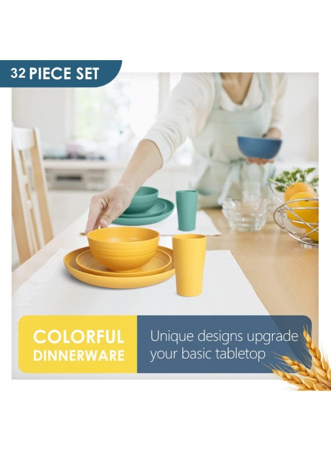 موثوقية التنبؤ طقم أطباق عشاء مكون من 32 قطعة، طقم أواني عشاء من قش القمح، تتسع لـ 8 أشخاص، أطباق عشاء، أطباق عشاء، أطباق حلوى، أوعية حبوب، أكواب، أطباق تخييم بلاستيكية ملونة غير قابلة للكسر (متعدد الألوان) - Image 4