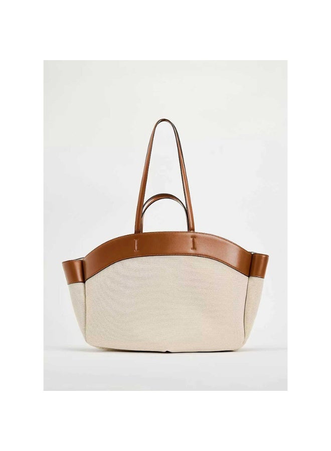 زارا حقيبة قماش كبيرة للسيدات من زارا، طراز 2025 الجديد، حقيبة تسوق عصرية بتصميم مدمج لحمالة على الكتف ومناسبة للعمل. - Image 1