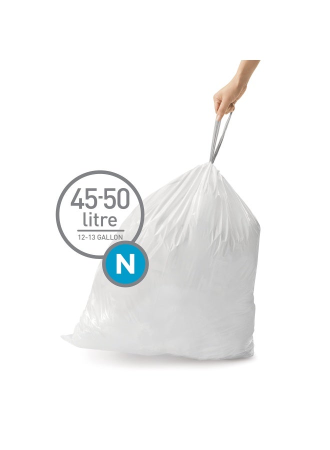 simplehuman أكياس القمامة ذات السحب المخصصة من كود N في عبوات موزعة 60 قطعة 45-50 لتر 11.9-13.2 جالون أبيض - Image 2