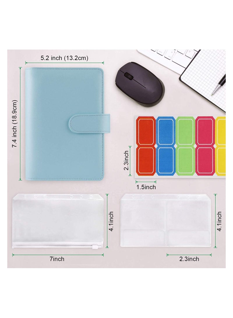 Budget Binder, Binder with Zipper Envelopes 14Pcs Pockets A6 Leather Cover, Money Organizer Clear Loose Leaf Bags for Cash Envelopes, Bill Waterproof and Durable, (Blue) - Image 2