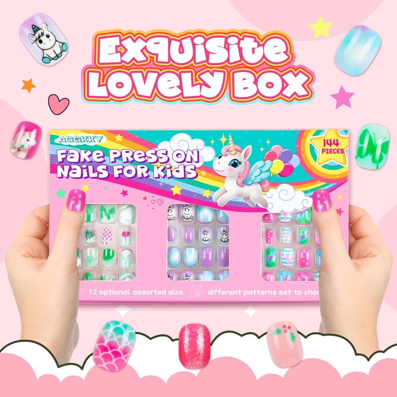 AGGKKY 144 Pieces 6 Pack Kids Press on Nails Artificial Fake Nails for Kids Girls Pre Glue Full Cover Short Acrylic False Nail Tips Art Kits Gifts for Girls Nail Art Decoration (Sweet Pattern) - Image 5