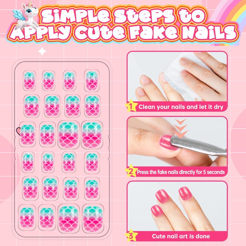 AGGKKY 144 Pieces 6 Pack Kids Press on Nails Artificial Fake Nails for Kids Girls Pre Glue Full Cover Short Acrylic False Nail Tips Art Kits Gifts for Girls Nail Art Decoration (Sweet Pattern) - Image 4