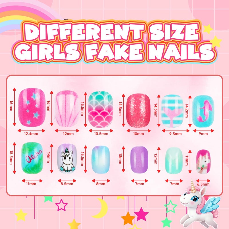 AGGKKY 144 Pieces 6 Pack Kids Press on Nails Artificial Fake Nails for Kids Girls Pre Glue Full Cover Short Acrylic False Nail Tips Art Kits Gifts for Girls Nail Art Decoration (Sweet Pattern) - Image 3