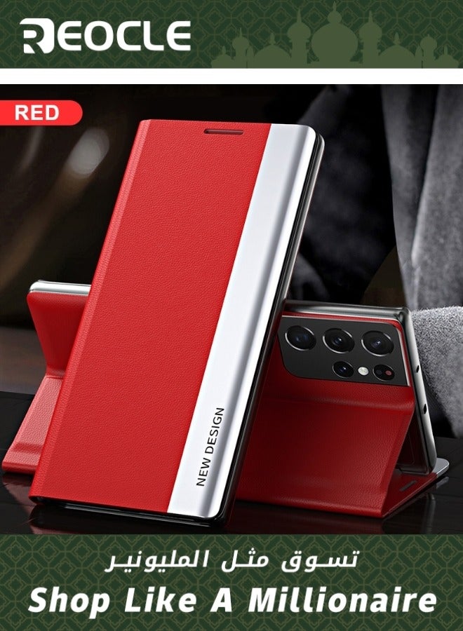 ريوكل حافظة هاتف محمول لهاتف سامسونج S21 22 23 حافظة جلدية فائقة الجودة قابلة للطي مضادة للصدمات غطاء حماية حامل مغناطيسي مطلي بالكهرباء - Image 1