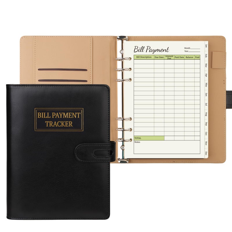 suituts Bill Payment Tracker Notebook,Monthly Bill Organizer with Pockets and Tabs,Bill Tracker with A5 6 Ring Binder Used Easily for Senior Home Office - Image 1