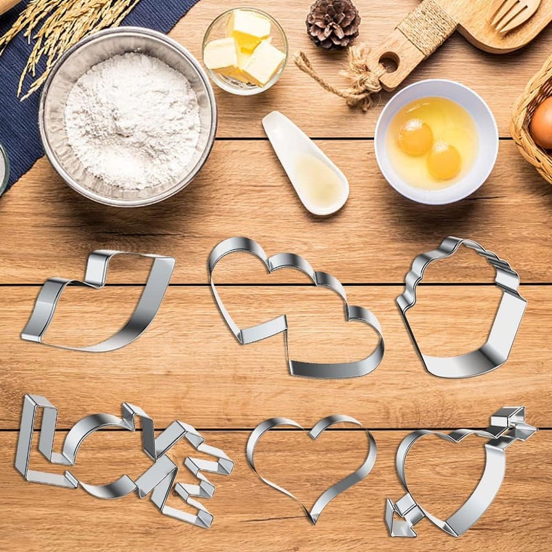 Hying 6 PCS Valentine's Day Love Hearts Cookie Cutter Set for Baking, Kiss Cake Cookie Cutters Stainless Steel Valentines Cake Biscuit Cutters Molds Sets for Wedding Party DIY Baking - Image 5