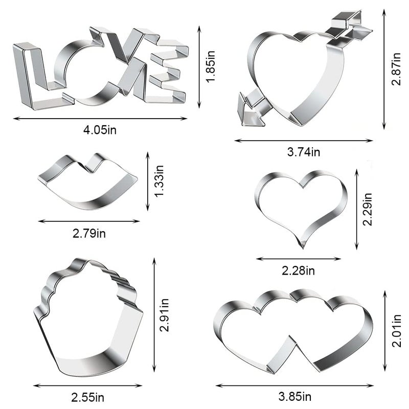 Hying 6 PCS Valentine's Day Love Hearts Cookie Cutter Set for Baking, Kiss Cake Cookie Cutters Stainless Steel Valentines Cake Biscuit Cutters Molds Sets for Wedding Party DIY Baking - Image 2