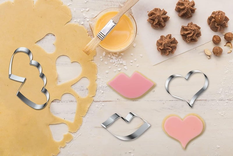 Hying 6 PCS Valentine's Day Love Hearts Cookie Cutter Set for Baking, Kiss Cake Cookie Cutters Stainless Steel Valentines Cake Biscuit Cutters Molds Sets for Wedding Party DIY Baking - Image 4