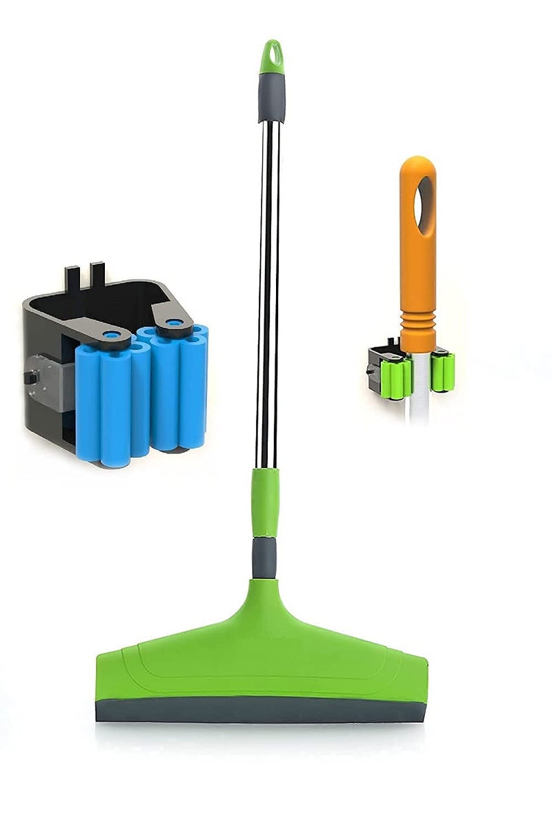 NOBILEA Telescopic Wiper for Bathroom Floor Cleaning Adjustable Stick ColorGreen Wall Stand Broom Holder 40 cm - Image 1