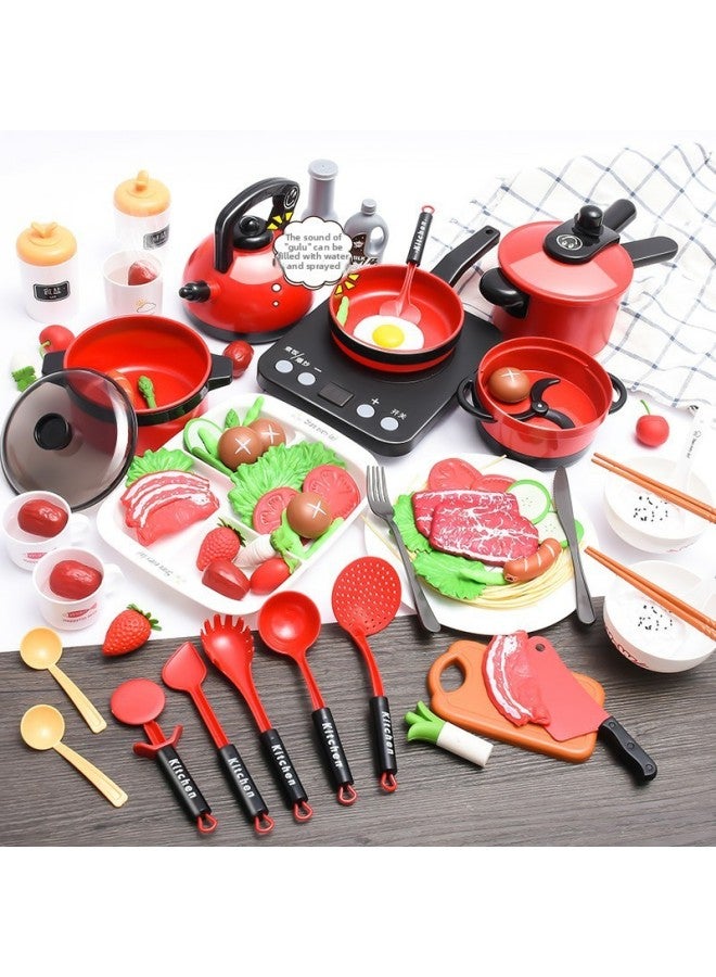 Children's Play Kitchen Toy Set Girls Cooking Boy Baby Simulation Induction Cooker Cooking Kitchenware Set-Color:Upgraded Silver 52-piece Set (electric Rotating Hot Pot Version) - Image 5