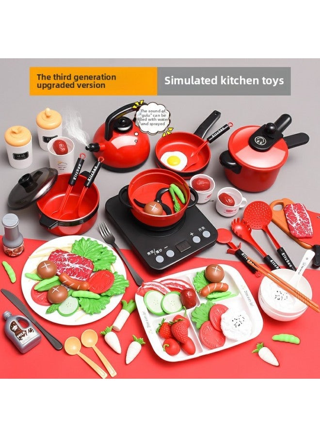 Children's Play Kitchen Toy Set Girls Cooking Boy Baby Simulation Induction Cooker Cooking Kitchenware Set-Color:Upgraded Silver 52-piece Set (electric Rotating Hot Pot Version) - Image 4
