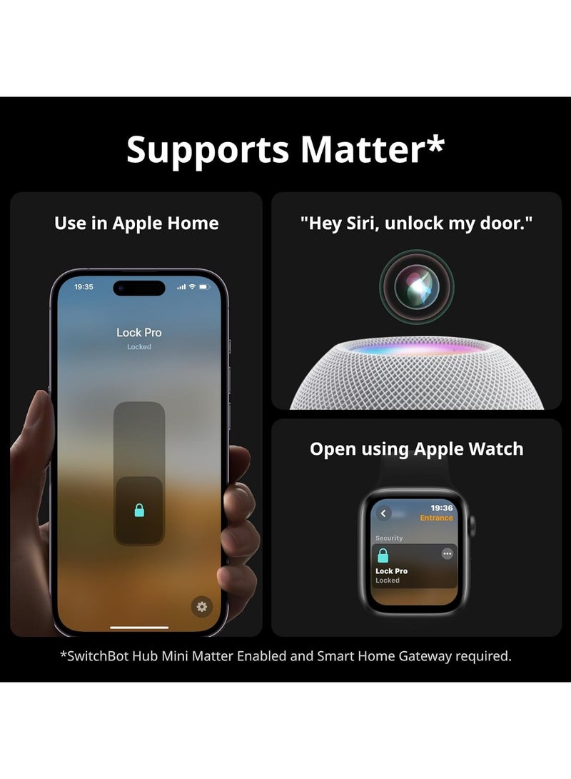 SwitchBot Smart Lock Pro, Keyless Entry Door Lock, Smart Door Lock Front Door, Electronic Smart Deadbolt, Fits Your Existing Deadbolt in Minutes, Add SwitchBot Hub2 to Support Matter, Alexa and Google  - Image 2