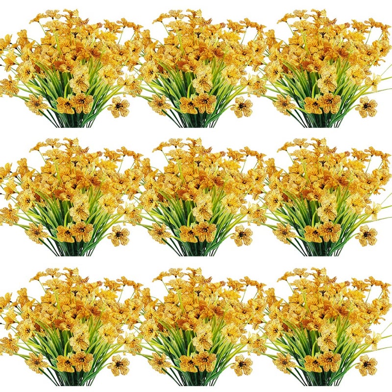 JEMONG 30 Bundles Artificial Flowers Outdoor UV Resistant Fake Flowers No Fade Faux Plastic Plants Garden Porch Window Box Decorating Yellow