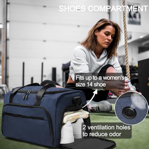 SOAEON Gym Bag for Men Women, Small Fitness Workout Sports Duffle Bag with Wet Pocket & Shoes Compartment, Water Resistant Overnight Weekender Duffel Bag in Blue - Image 4