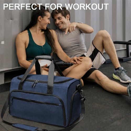SOAEON Gym Bag for Men Women, Small Fitness Workout Sports Duffle Bag with Wet Pocket & Shoes Compartment, Water Resistant Overnight Weekender Duffel Bag in Blue - Image 5