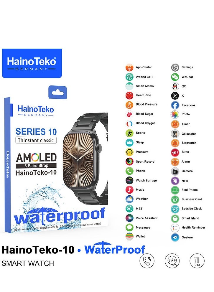 Haino Teko HainoTeko-10 Waterproof Smart Watch With AMOLED Display Social App Integration and 3 Pair Straps Designed For Men and Women Black - Image 5