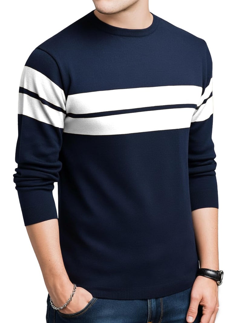 LEOTUDE Stylist Regular fit Full Sleeve Cottonblend Colourblock Round Neck Tshirt for Man (18_Brown_P_White_3XL) - Image 1