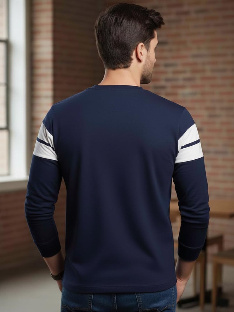 LEOTUDE Stylist Regular fit Full Sleeve Cottonblend Colourblock Round Neck Tshirt for Man (18_Brown_P_White_3XL) - Image 3