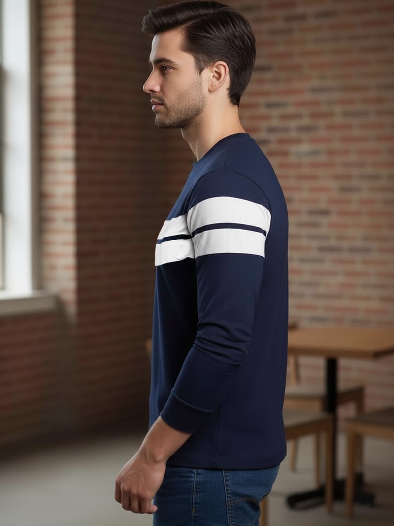 LEOTUDE Stylist Regular fit Full Sleeve Cottonblend Colourblock Round Neck Tshirt for Man (18_Brown_P_White_3XL) - Image 4