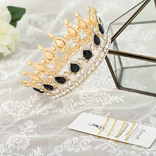 Foyte Baroque Queen Crown and Tiara Sparkly Rhinestone Wedding Crown Bride Tiaras Princess Full Round Tiaras Headpieces for Women (Blue) - Image 2