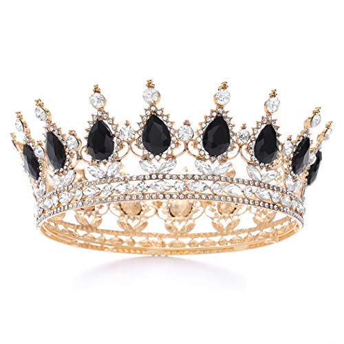 Foyte Baroque Queen Crown and Tiara Sparkly Rhinestone Wedding Crown Bride Tiaras Princess Full Round Tiaras Headpieces for Women (Blue) - Image 1