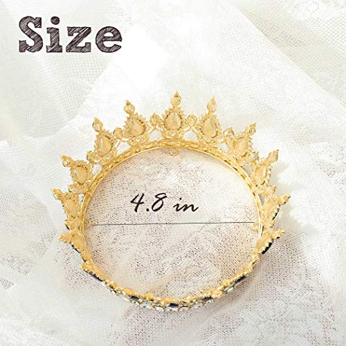 Foyte Baroque Queen Crown and Tiara Sparkly Rhinestone Wedding Crown Bride Tiaras Princess Full Round Tiaras Headpieces for Women (Blue) - Image 3