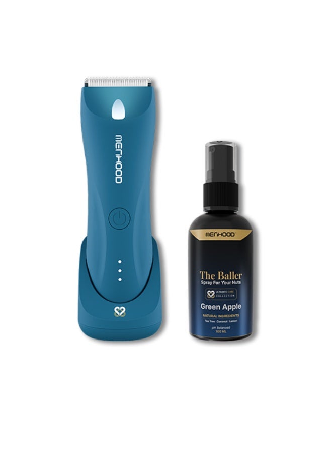 MENHOOD Best Trimmer & Body Grooming Trimmer 1.0 Pro for Men | Male Body Hair Trimmer | IPX7 Waterproof | Wireless Charging with Type-C Support | 150 Min Runtime | 4000K LED Light | Ceramic Technology for Full Body Grooming | Shaver & Razor for Men & Menhood - Baller Fresh for Men Private Parts | Intimate Perfume | All Day Fresh| Prevents Itching, Sweating and Irritation Down There | 100 ML (Green Apple) - Image 1