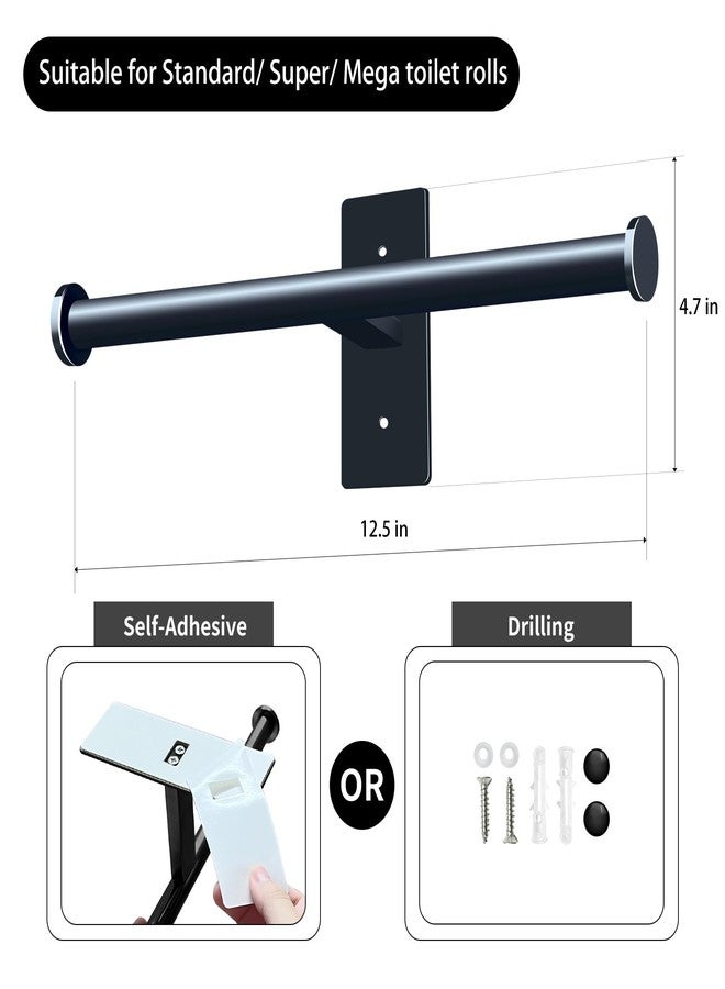 OBODING Double Roll Toilet Paper Holder, OBODING, Black Stainless Steel Toilet Paper Holder, Adhesive or Drilling Toilet Roll Holder Wall Mount for Bathroom (Black) - Image 2
