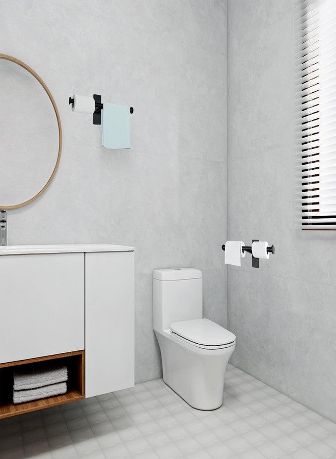 OBODING Double Roll Toilet Paper Holder, OBODING, Black Stainless Steel Toilet Paper Holder, Adhesive or Drilling Toilet Roll Holder Wall Mount for Bathroom (Black) - Image 3
