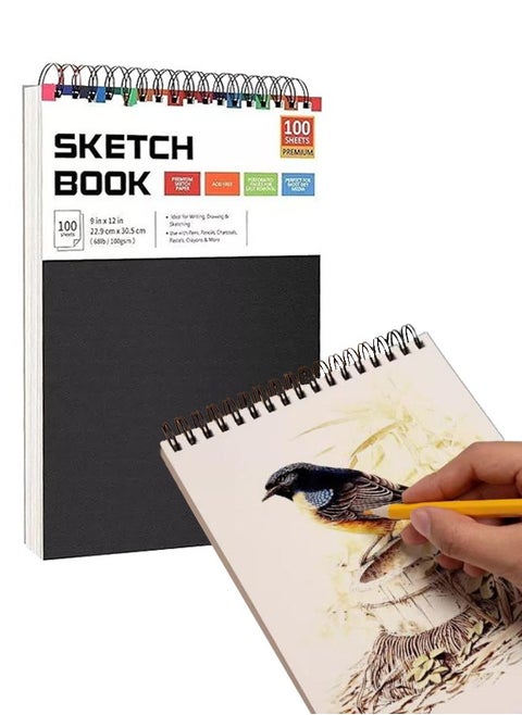 100 Sheets Sketchbooks, Sketch Pad  Metal Coil Binding 360° Page Turning 100g/68lb Sketch Paper Acid-Free Pure Wood Pulp Not Easy to Yellow and Age