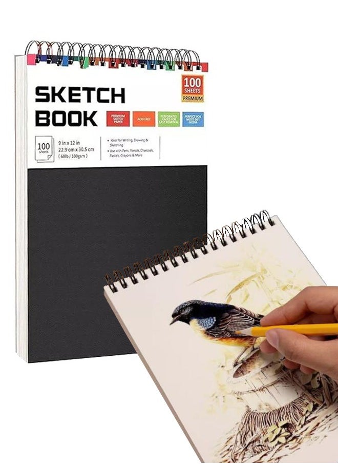 100 Sheets Sketchbooks, Sketch Pad  Metal Coil Binding 360° Page Turning 100g/68lb Sketch Paper Acid-Free Pure Wood Pulp Not Easy to Yellow and Age