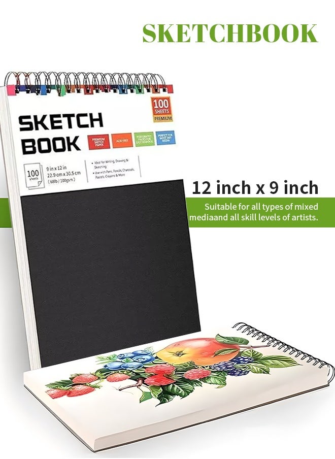 100 Sheets Sketchbooks, Sketch Pad  Metal Coil Binding 360° Page Turning 100g/68lb Sketch Paper Acid-Free Pure Wood Pulp Not Easy to Yellow and Age