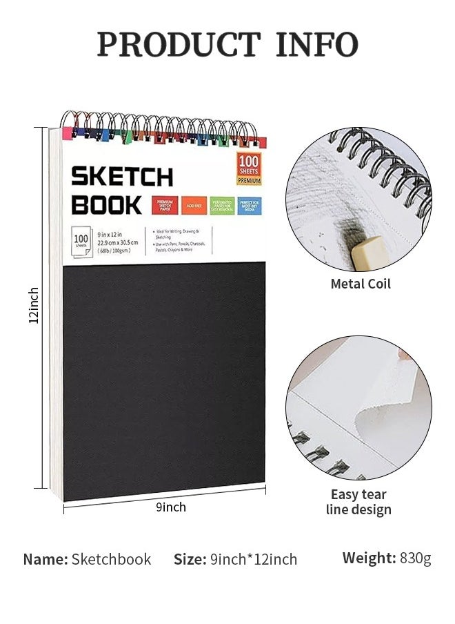 100 Sheets Sketchbooks, Sketch Pad  Metal Coil Binding 360° Page Turning 100g/68lb Sketch Paper Acid-Free Pure Wood Pulp Not Easy to Yellow and Age