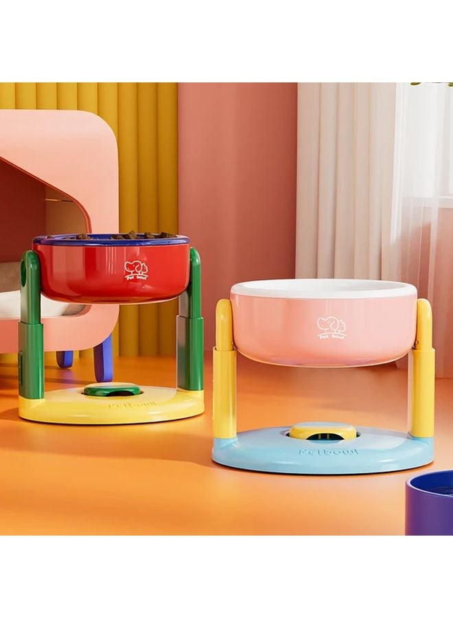 وعاء طعام الحيوانات الأليفة المرتفع القلبي الورق قابل للتعديل مع كأس شفاط مقاوم للانسكاب سهل التنظيف وردي أحمر - Image 2