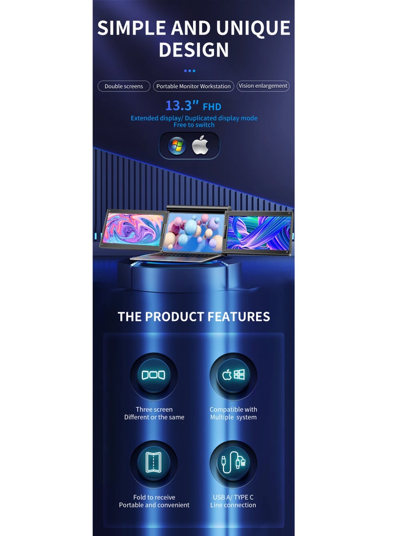 GULFLINK Laptop Screen Extender 13.3 Inch Dual Extender Screen IPS Full View 1920x1080 HD Portable Dual Laptop Monitor Screen X50a - Image 4