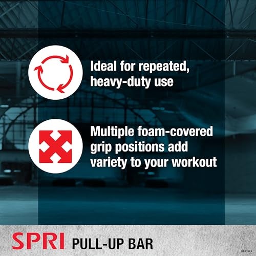 SPRI سبري بار سحب - بار سحب مثبت على إطار الباب بـ 8 قبضة لتمارين متعددة - إطار فولاذي متين مع مقابض مغطاة بالفوم - يدعم حتى 300 رطل - يناسب إطارات الأبواب حتى 32 بوصة عرضًا - أسود - Image 4